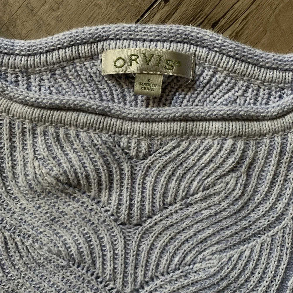 Orvis Sweater light purple Marled Cotton Cable Textured 3/4 Sleeve Lightweight S
